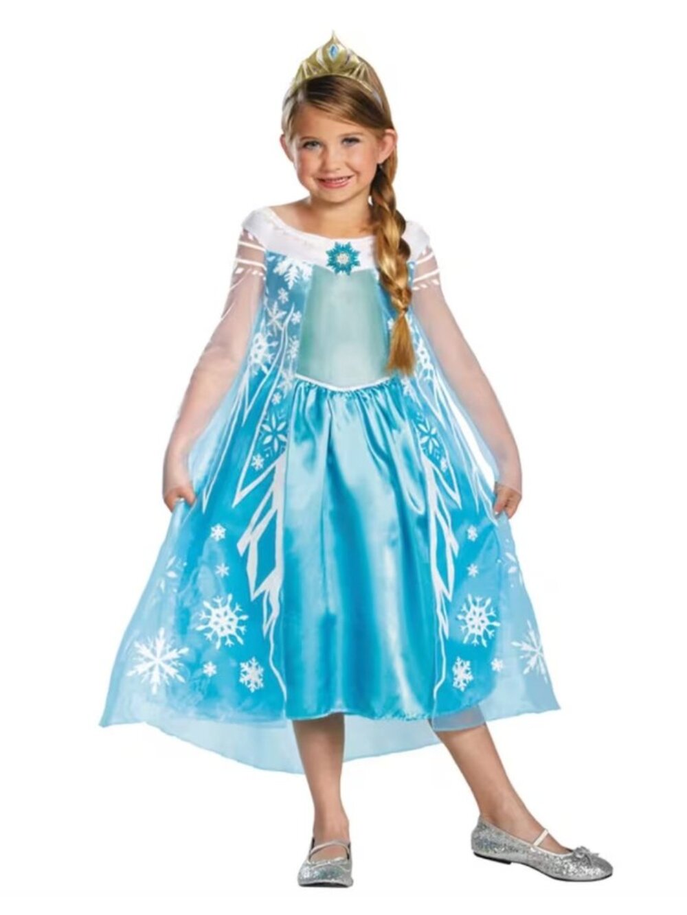 Disney Frozen Elsa Costume Dress With Tiara For Kids Size S 4-6X - Sparkling Blu